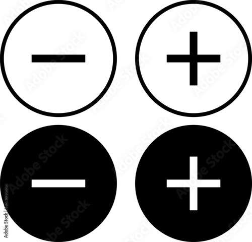 Plus and minus icons set.  minus vector icon. addition icon vector. mathematical sign	