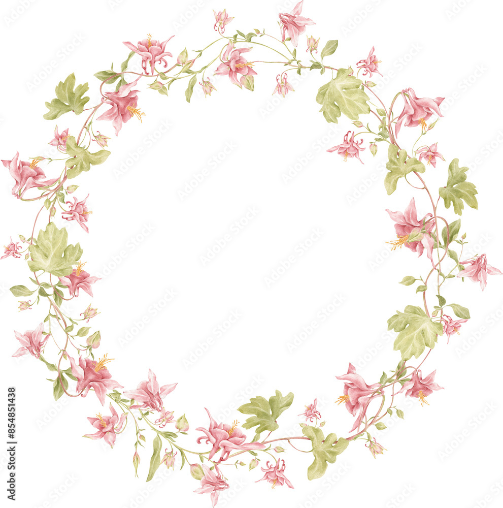 Watercolor wreath with pink flowers Watercolor wreath with pink flowers