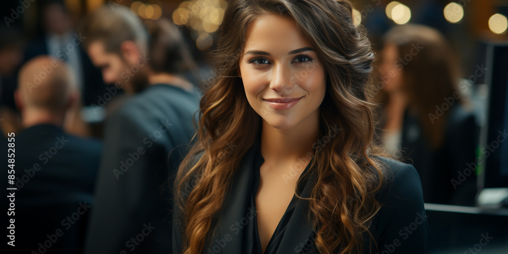 Fototapeta premium Young Corporate Female Office Worker With Corporate Look in Office Background, Corporate Women, Generative AI. 