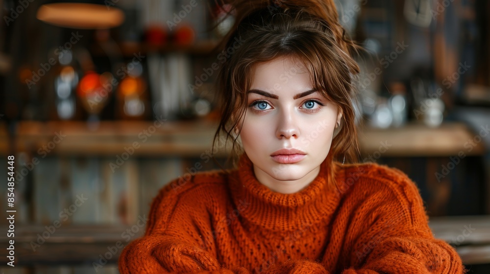 Woman in profound despair, seated in room, shows deep sadness and loneliness, seeking comfort Woman in profound despair, seated in room, shows deep sadness and loneliness, seeking comfort