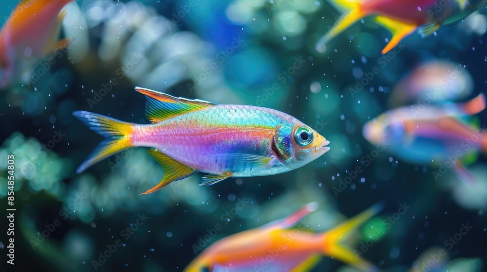 Vibrant neon fish in a freshwater aquarium Vibrant neon fish in a freshwater aquarium