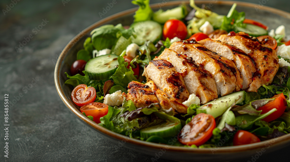 Healthy food Grilled Chicken Salad Mixed Greens with Balsamic Vinaigrette. Healthy food Grilled Chicken Salad Mixed Greens with Balsamic Vinaigrette.