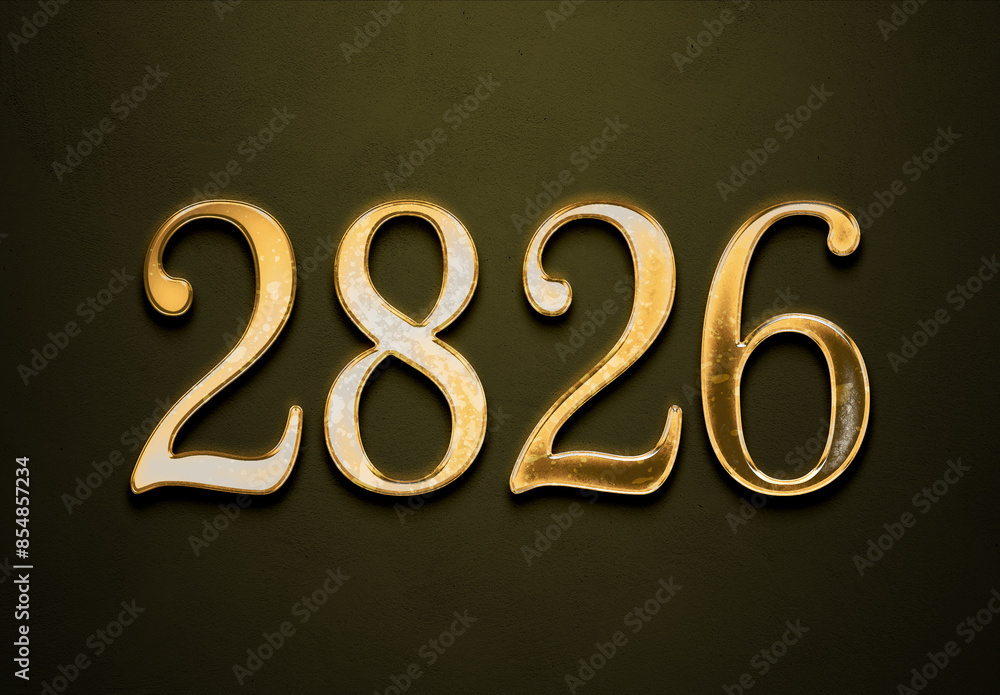 Old gold effect of 2826 number with 3D glossy style Mockup. Old gold effect of 2826 number with 3D glossy style Mockup.