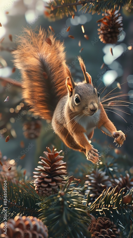 Naklejka premium Squirrel Jump From The Tree