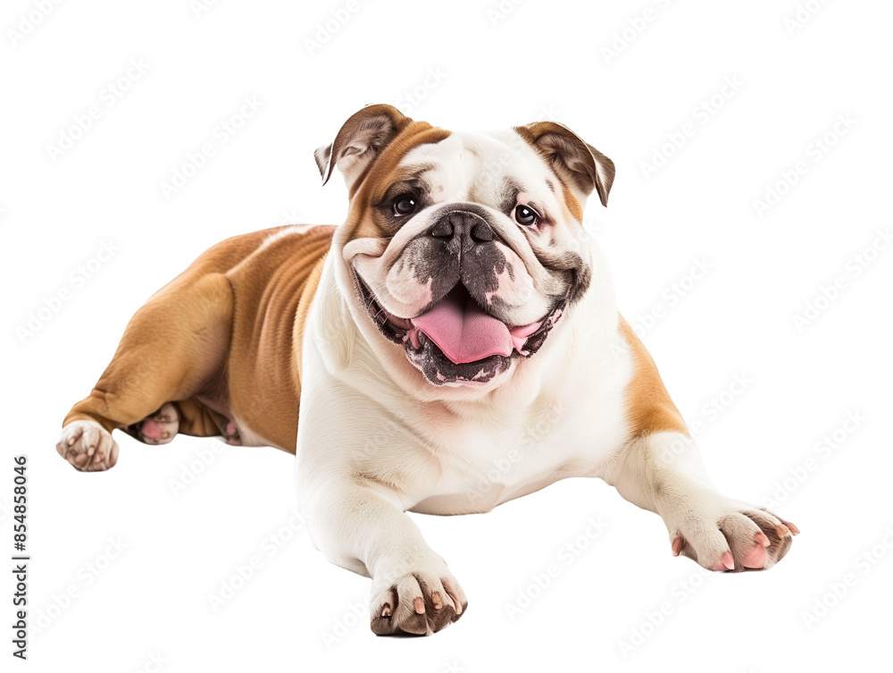 custom made wallpaper toronto digitalFull body shot of Bulldog dog, lying down, smiling.