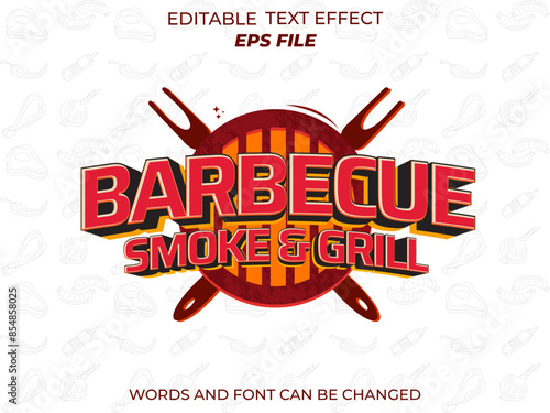 barbecue smoke grill text effect, font editable, typography, 3d text. vector template