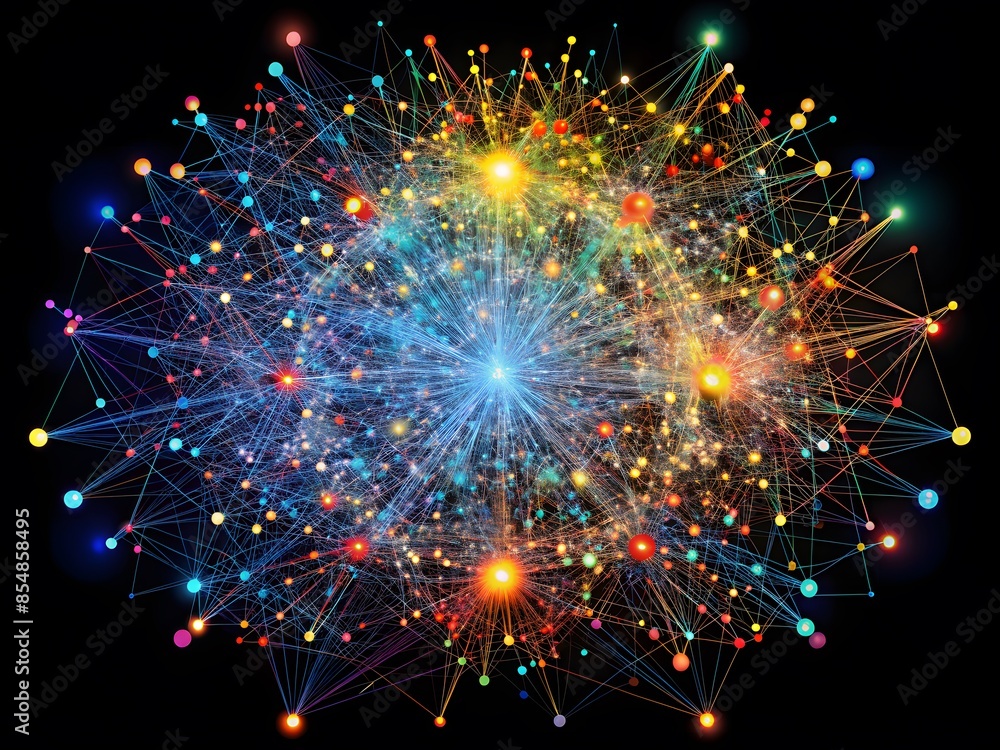 A Beautiful Glowing Network Of Connected Nodes And Points In Space. A Beautiful Glowing Network Of Connected Nodes And Points In Space.