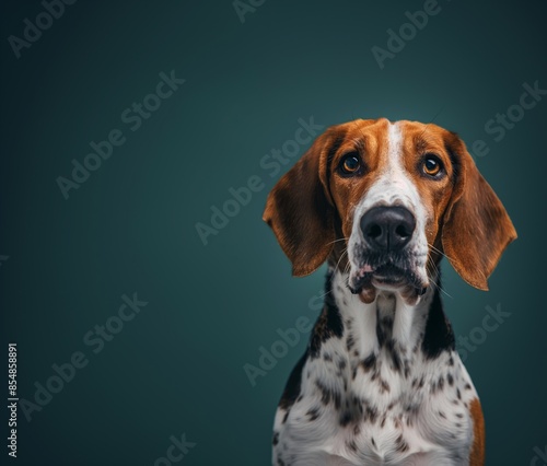 American Foxhound dog on minimalistic colorful background with Copy Space. Perfect for banners, veterinary ads, pet food promotions, and minimalist designs.