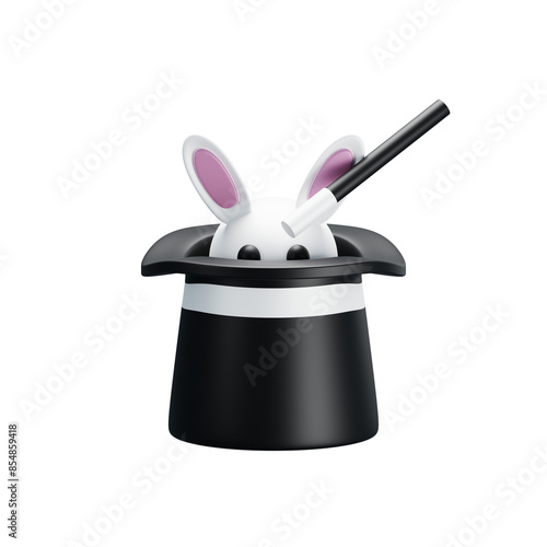 magician hat with rabbit 3D illustration