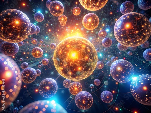 The Image Is Showing A Multiverse With A Lot Of Glowing Spheres That Represent Different Universes.