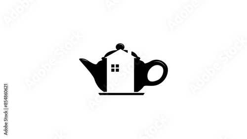 Tea house logo, black isolated silhouette