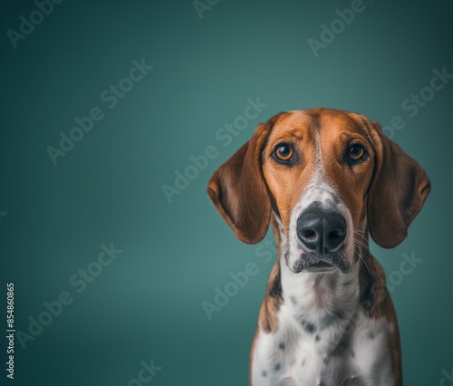 American Foxhound dog on minimalistic colorful background with Copy Space. Perfect for banners, veterinary ads, pet food promotions, and minimalist designs.