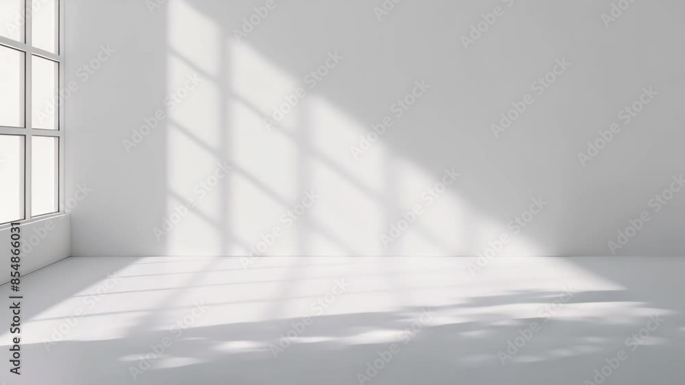 3D rendering of window shadow on a white wall background with a floor. 3D rendering of window shadow on a white wall background with a floor.