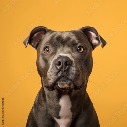 American Staffordshire Terrier dog on minimalistic colorful background with Copy Space. Perfect for banners, veterinary ads, pet food promotions, and minimalist designs. © Darya