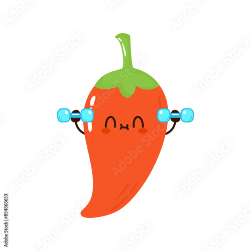 Cute funny chili is doing gym with dumbbells