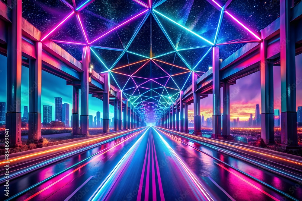 Futuristic Neon Roadway in a Vibrant Cityscape at Dusk Futuristic Neon Roadway in a Vibrant Cityscape at Dusk