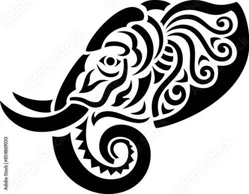 Indian elephant tattoo with ornament, isolated. Tattoo art style