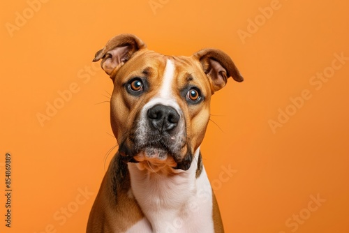 American Staffordshire Terrier dog on minimalistic colorful background with Copy Space. Perfect for banners, veterinary ads, pet food promotions, and minimalist designs.