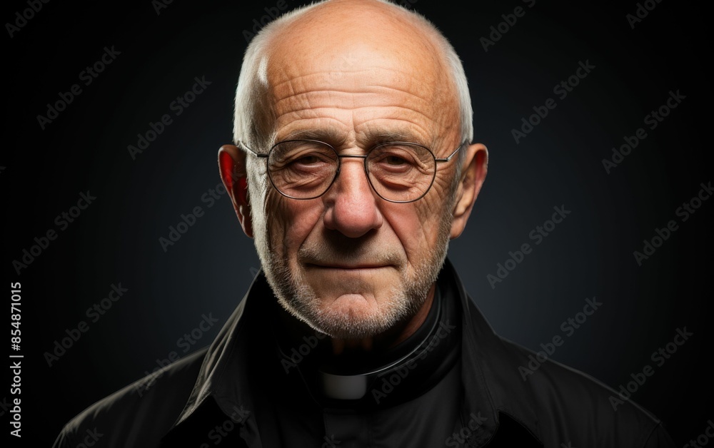 A man with glasses and a black coat. He is looking at the camera. The image has a serious and somber mood A man with glasses and a black coat. He is looking at the camera. The image has a serious and somber mood