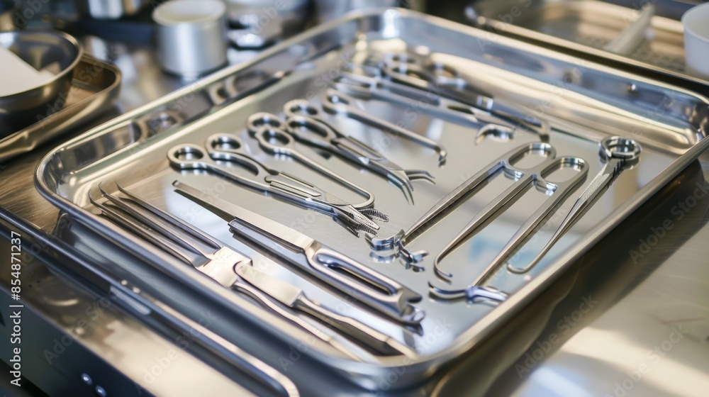 Sterile Medical Instruments on Metal Tray Sterile Medical Instruments on Metal Tray