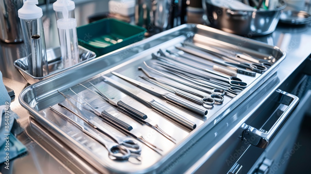 Sterile Medical Instruments on Metal Tray Sterile Medical Instruments on Metal Tray