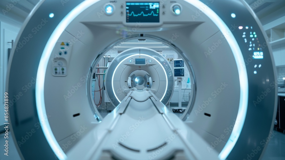 High-Tech Medical Imaging Room with Equipment High-Tech Medical Imaging Room with Equipment