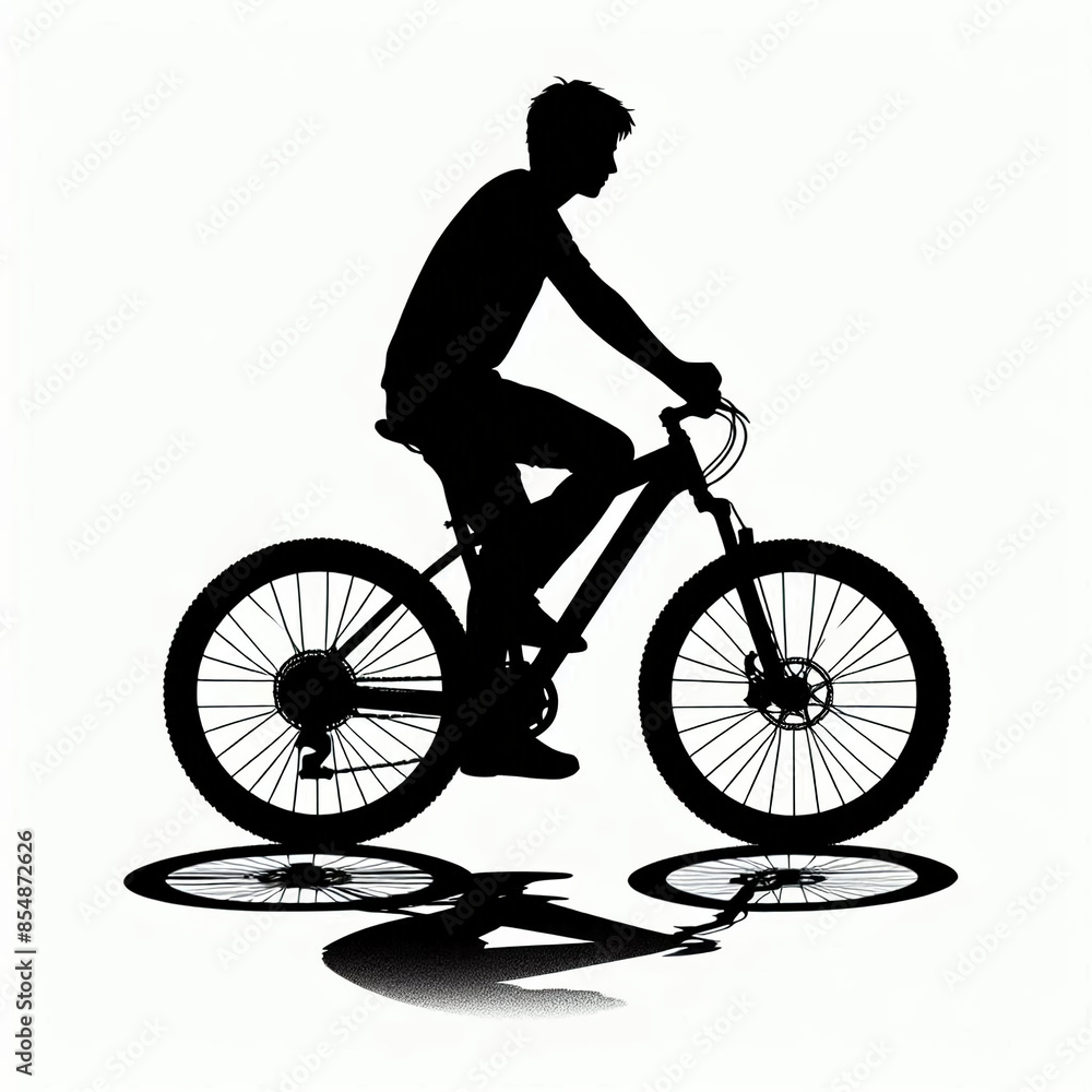 Obraz premium black silhouette of a man on a bicycle with a backpack and a helmet