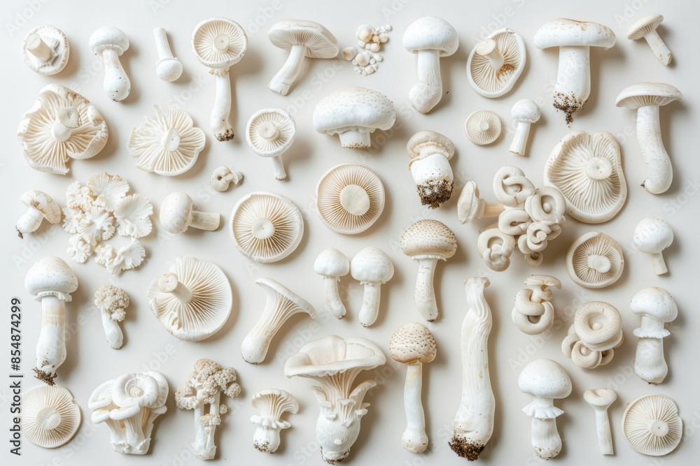 A mesmerizing collage of white mushrooms arranged in a captivating pattern, showcasing artistic flair. The illustration is a perfect blend of nature and creativity. A mesmerizing collage of white mushrooms arranged in a captivating pattern, showcasing artistic flair. The illustration is a perfect blend of nature and creativity.