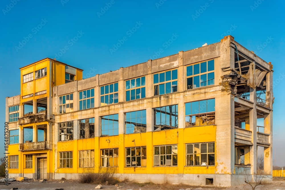 Abandoned Yellow Industrial Building Under Clear Blue Sky Abandoned Yellow Industrial Building Under Clear Blue Sky