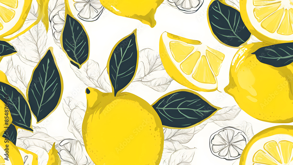 there are many lemons and leaves on a white background there are many lemons and leaves on a white background