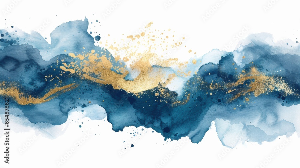 Abstract watercolor illustration of blue and gold Abstract watercolor illustration of blue and gold