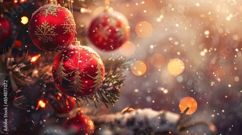 Christmas Tree with Red Ornaments, Generative AI