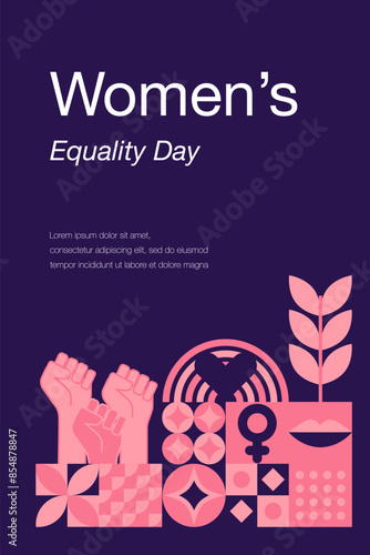 Women's Equality Day in the United States, celebrated annually on August 26. Geometric template. Women's rights history month. The concept of feminism. Poster, greeting card, banner and background