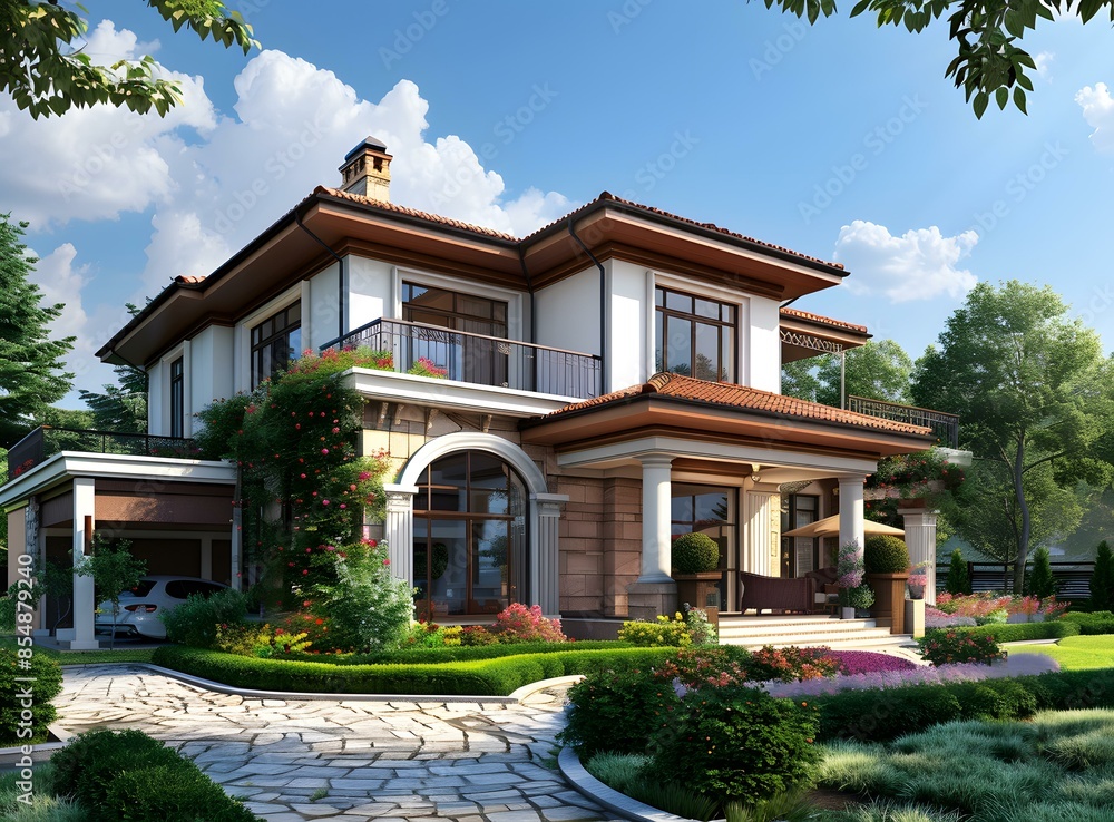 Fototapeta premium A beautiful house with a garden