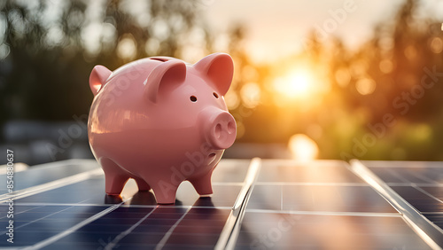 a close up of a piggy bank on a solar panel