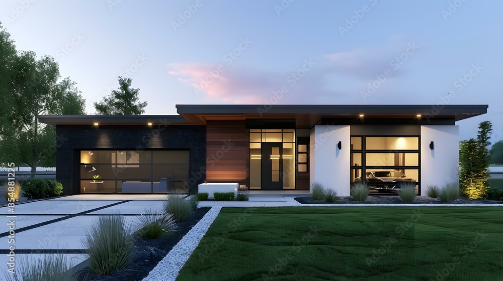 Fototapeta premium Modern House Exterior at Dusk