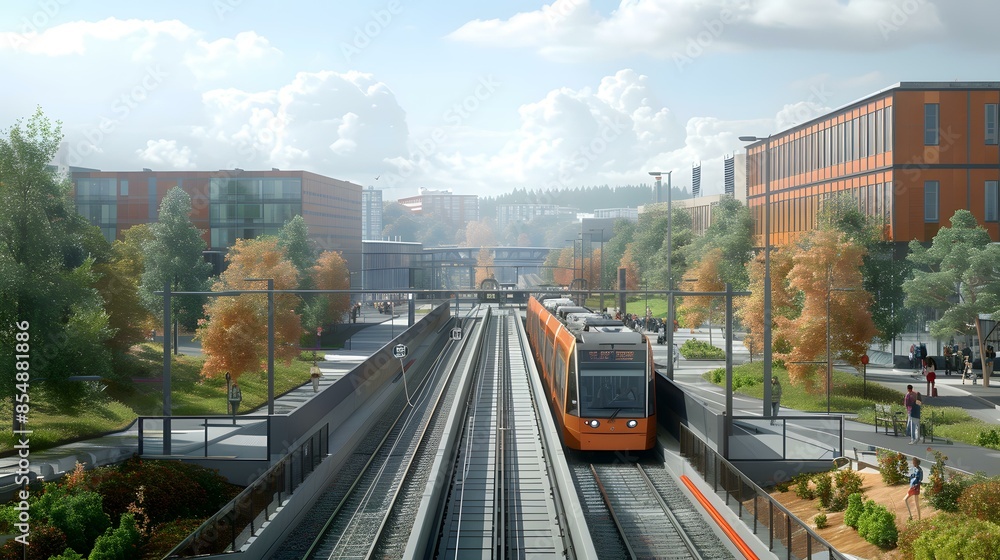 Fototapeta premium Modern Tram in City Center