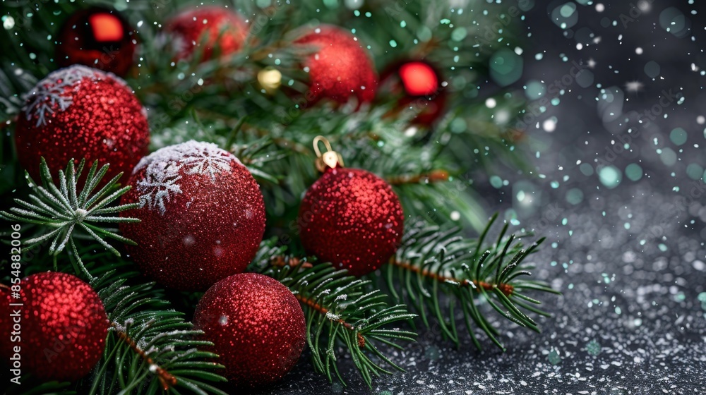 Christmas Decorations with Red Baubles, Generative AI Christmas Decorations with Red Baubles, Generative AI