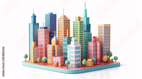 3D illustration of city buildings, concept illustration of travel during Golden Week and Labor Day holidays photo