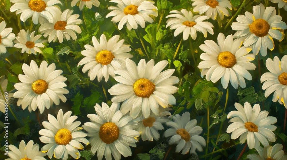 Daisy flower meadow oil painting, close-up Daisy flower meadow oil painting, close-up