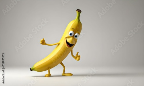 wallpaper representing a cartoon banana in a humorous way. Banana with eyes, limbs and ears.