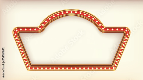 Retro advertising sign red marquee gold light board on white background. Vector illustration