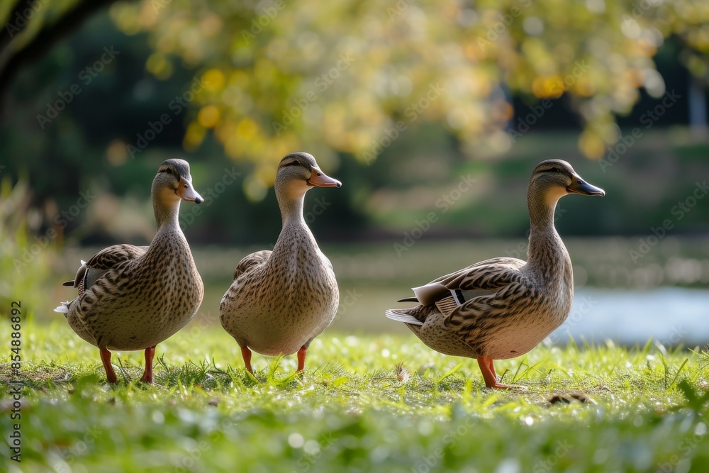 View from side body of a three Khaki Campbell duck standing on riverside, Awe-inspiring, Full body shot ::2 Side Angle View View from side body of a three Khaki Campbell duck standing on riverside, Awe-inspiring, Full body shot ::2 Side Angle View