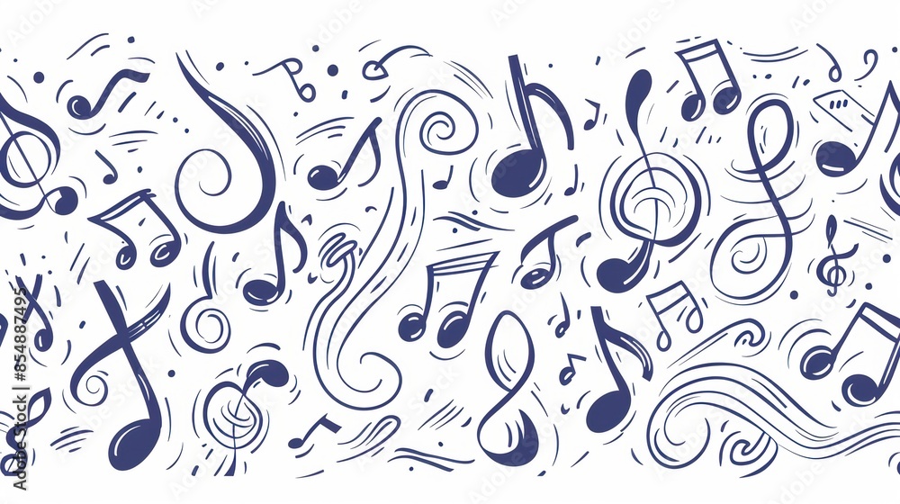 Hand-drawn music note illustration with swirling lines