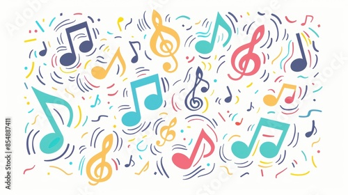 Colorful hand drawn music notes illustration