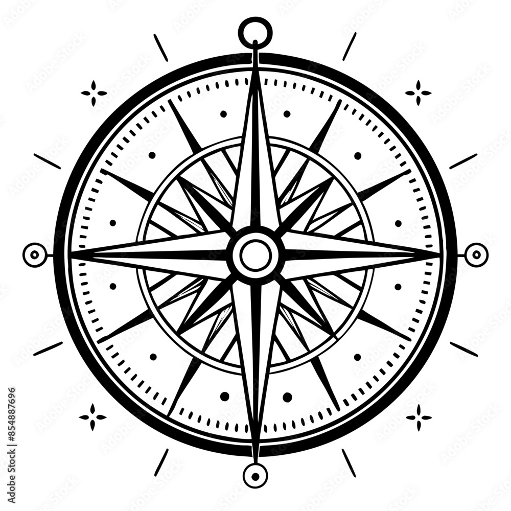 Black complex compass vector illustration Black complex compass vector illustration