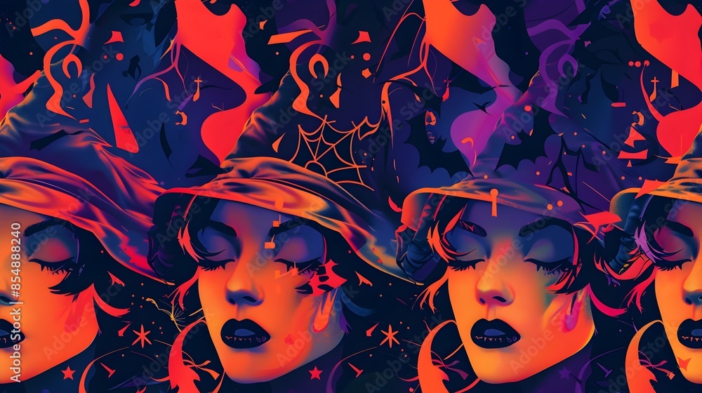 Bewitching Graffiti Inspired Coven of Enchanting Halloween Witches in Mystical and Eerie Abstract Atmosphere Bewitching Graffiti Inspired Coven of Enchanting Halloween Witches in Mystical and Eerie Abstract Atmosphere