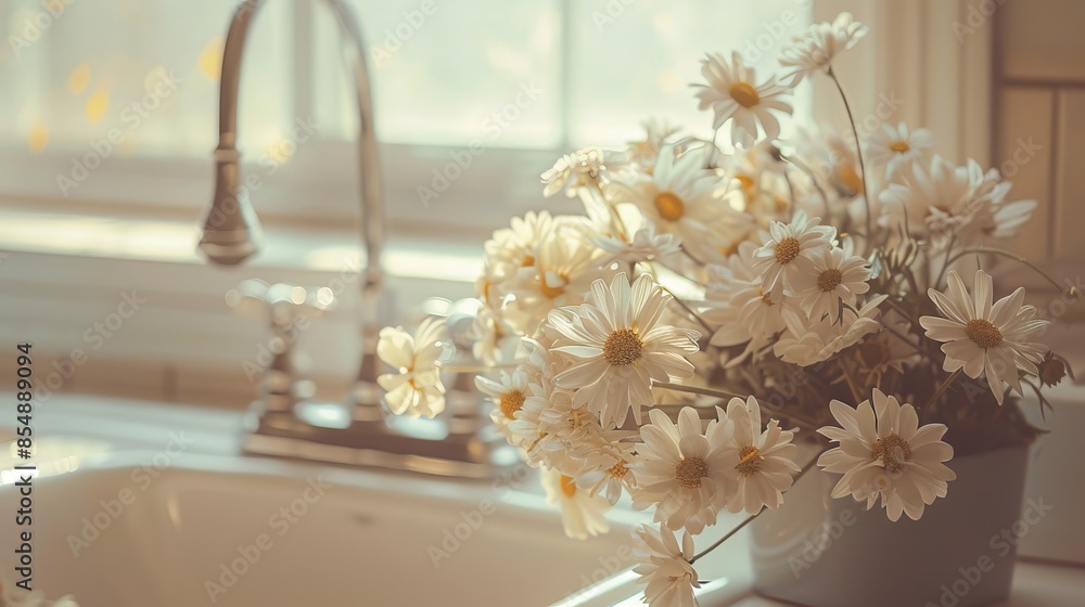 Flowers on a bathroom sink Flowers on a bathroom sink