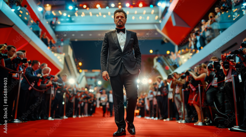 Obraz premium Caucasian actor on red carpet, cinema festival