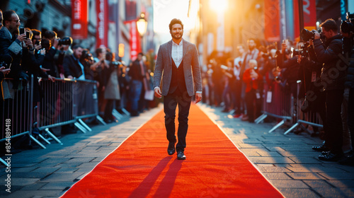 Caucasian actor on red carpet, movie festival photo
